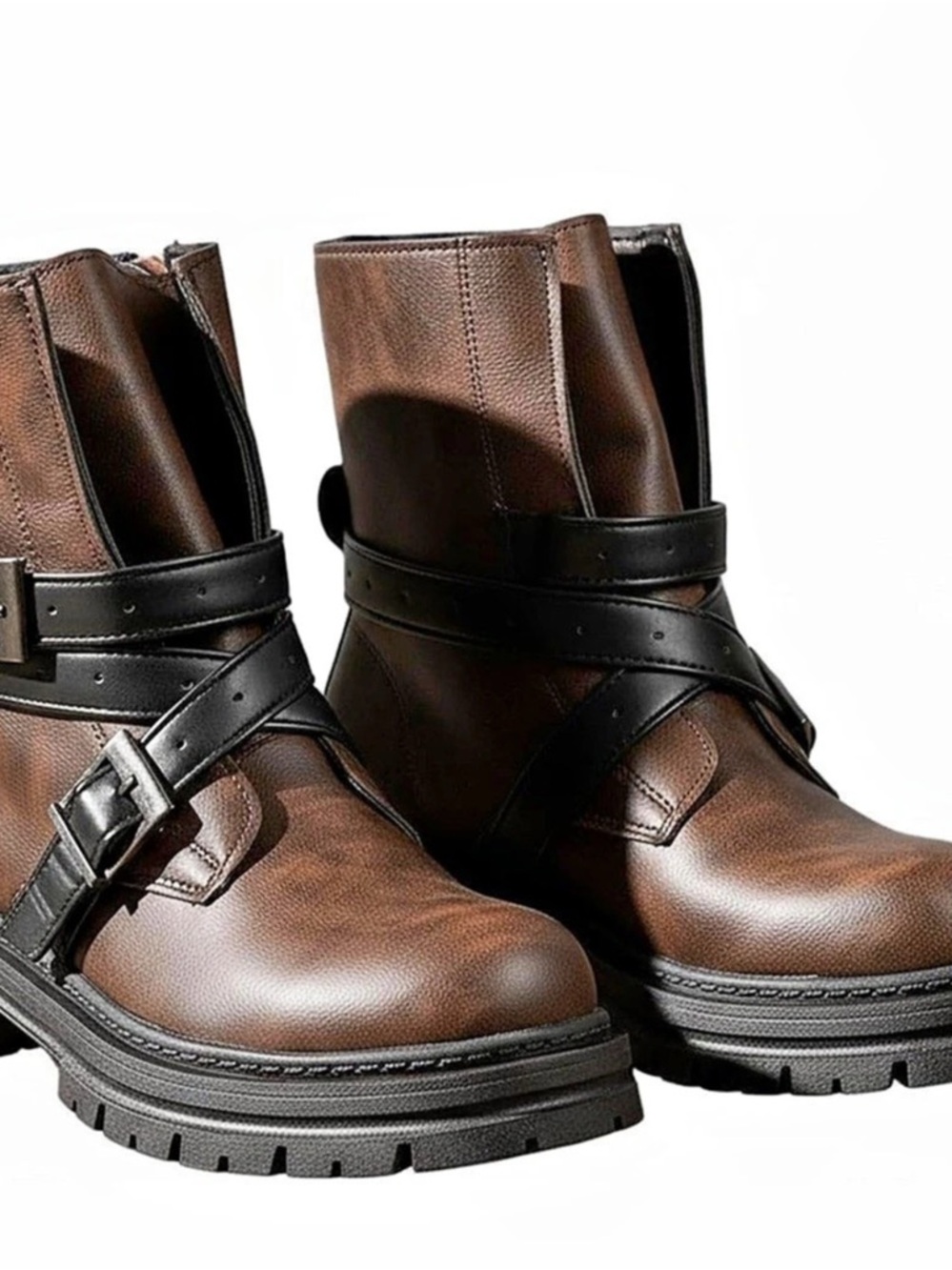 Women's Leather Combat Boots in Brown & Black.